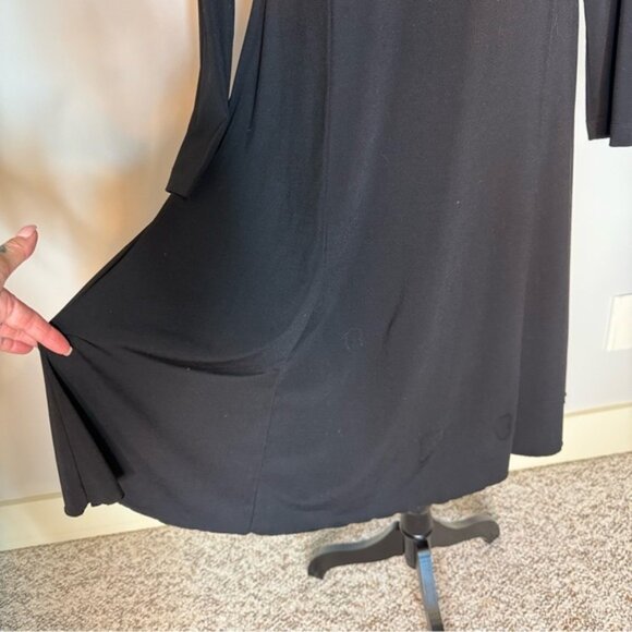 Black Long Sleeve Midi Dress Wool Bodice Horse Bit Buckle Detail Zipper Raw Hem - Picture 7 of 11